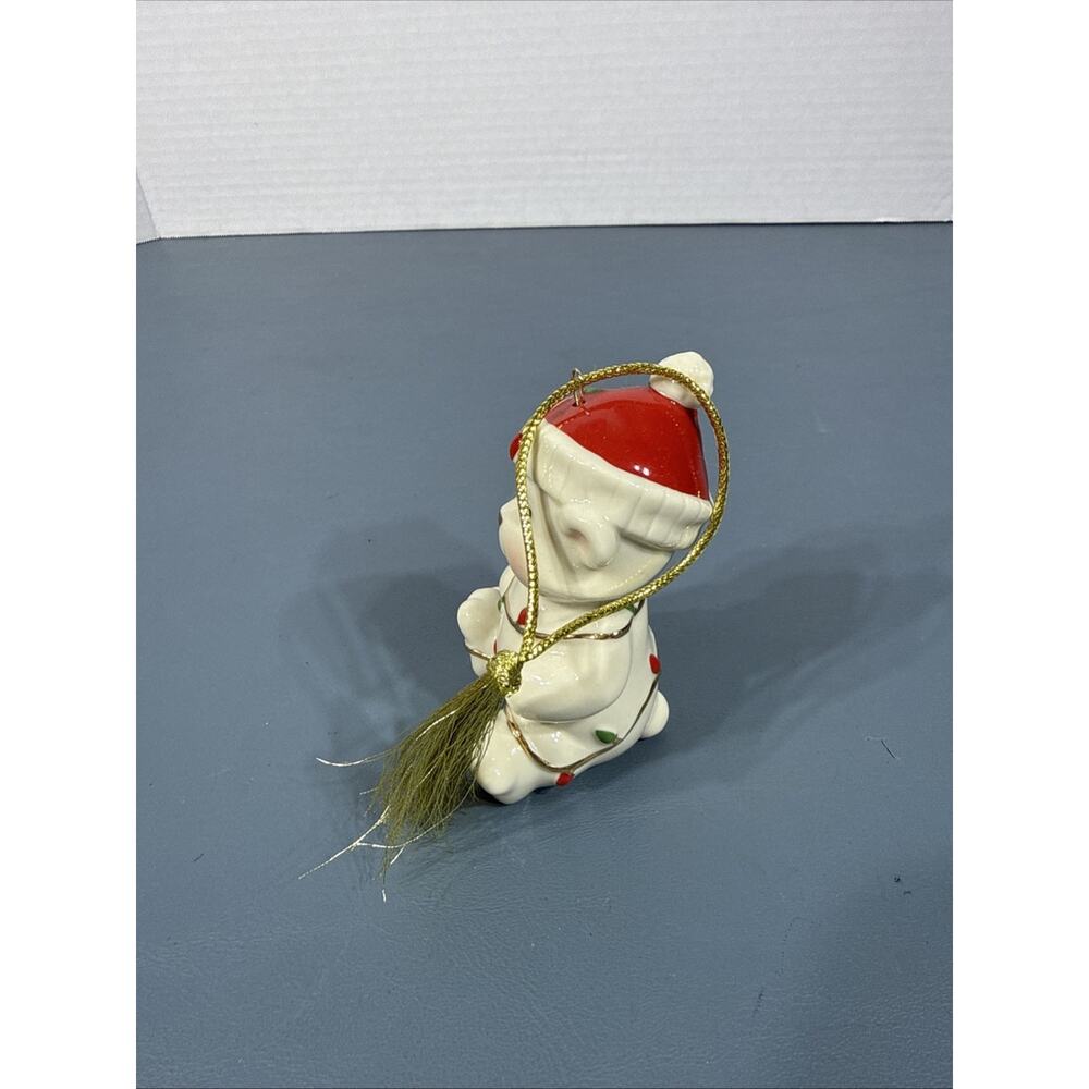 LENOX Teddy Bear With Christmas Lights and Santa Hat 3 1/2" Porcelain Ornament - Picture 4 of 7